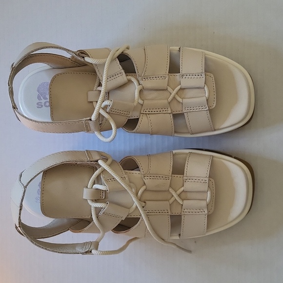 SOREL Joanie III Lace Wedge Sandals – Chalk Leather – Size 6.5 - Picture 4 of 7